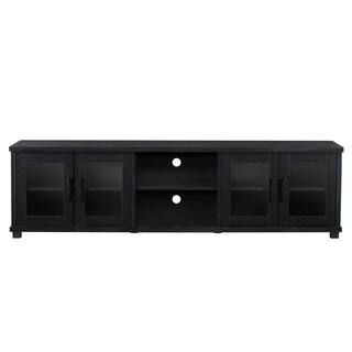 CorLiving Fremont Black Ravenwood TV Bench with Glass Cabinets for TVs up to 90 in. LFF-100-B | The Home Depot