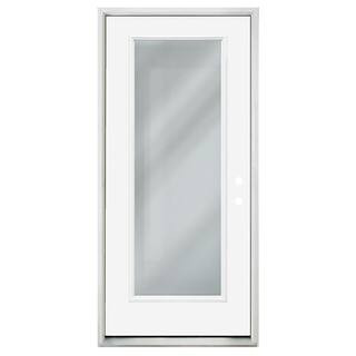 32 in. x 80 in. Left-Hand/Inswing Full Lite Clear Glass Primed Steel Prehung Front Door with 4-9/... | The Home Depot
