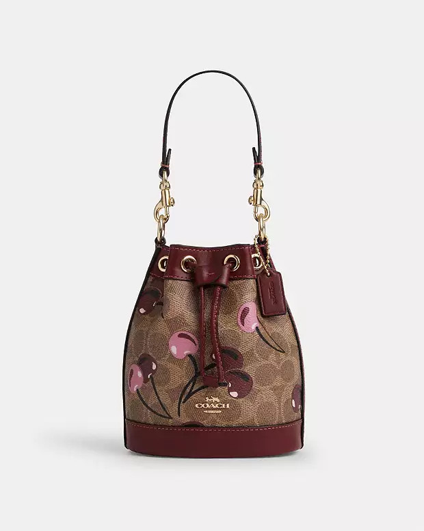 Mini Bucket Bag In Signature Canvas With Cherry Print | Coach Outlet US