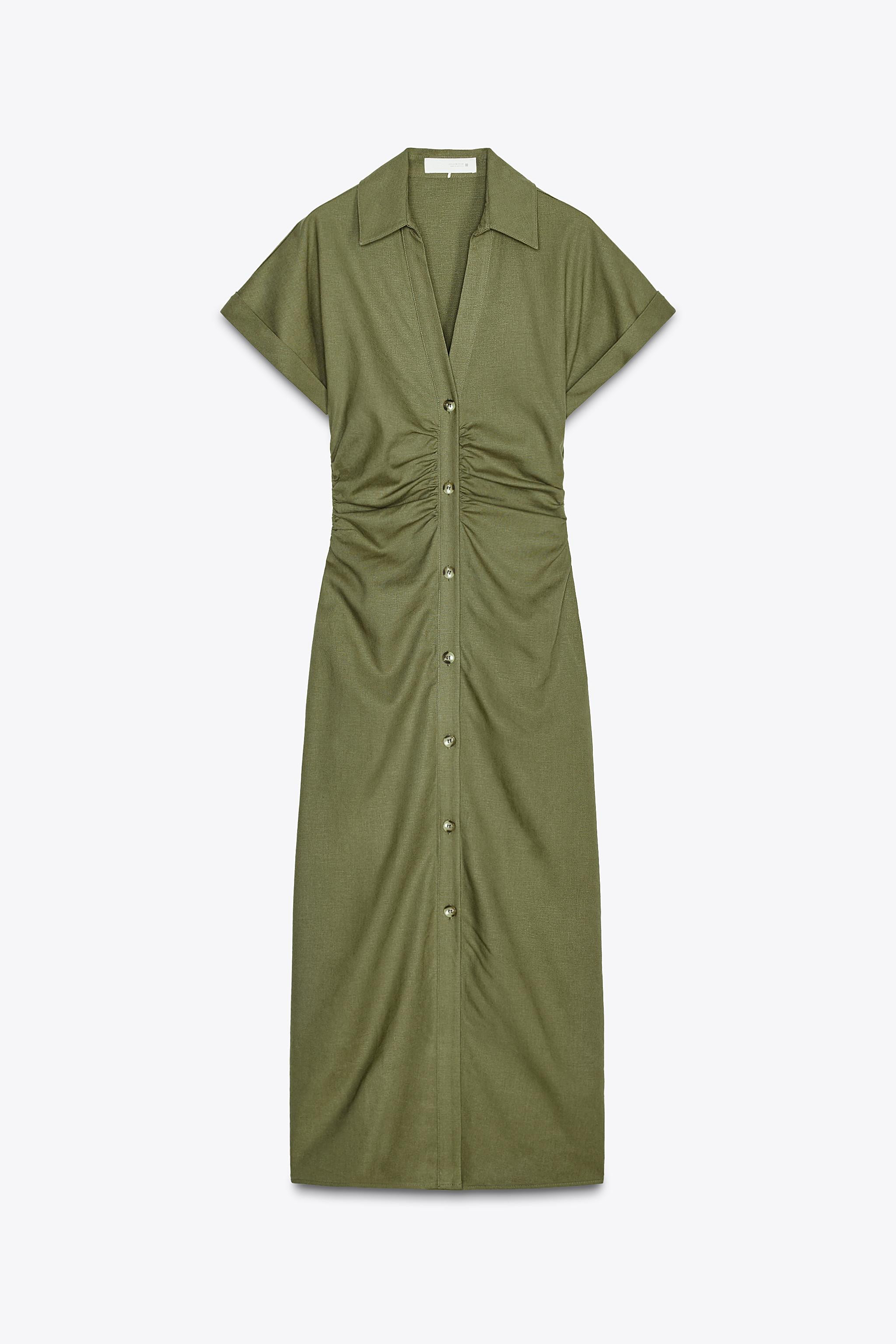LINEN BLEND MIDI DRESS | Zara US