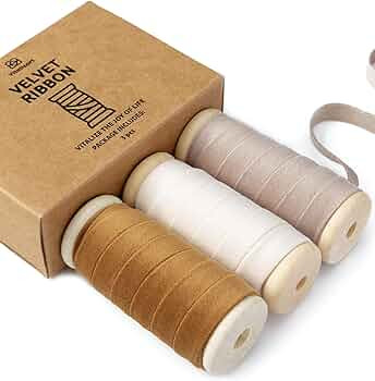Vitalizart Velvet Ribbon Nude Ivory Set 3/8"" x 15Yd Wooden Spool Fabric Trim Eco-Friendly 3 Roll... | Amazon (US)