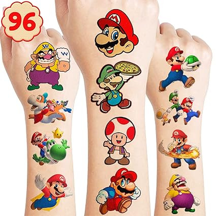8 Sheets Mariò Temporary Tattoos 96PCS Birthday Party Supplies Favors Super Cute Fake Tattoos St... | Amazon (US)
