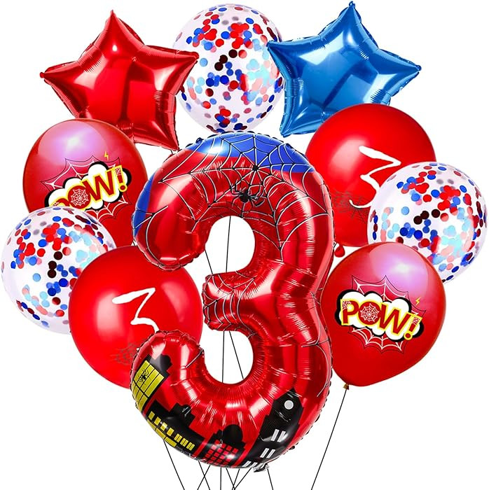 Cartoon Hero 40 Inch Red and Blue Spider Theme Number Foil Birthday Decoration Balloons, Cartoon ... | Amazon (US)