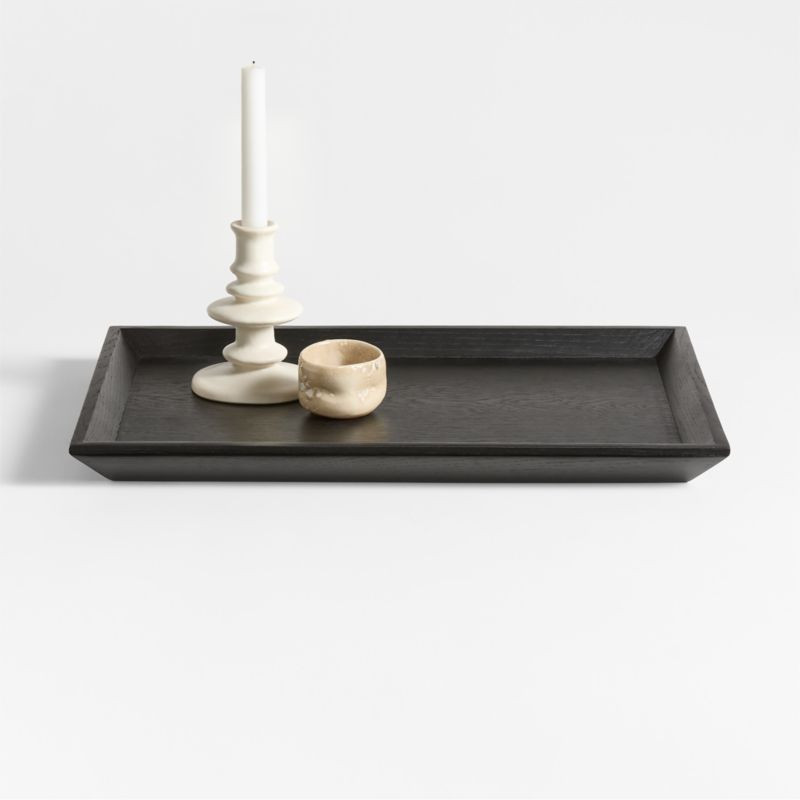 Memento Medium Ebonized Wood Tray | Crate & Barrel | Crate & Barrel