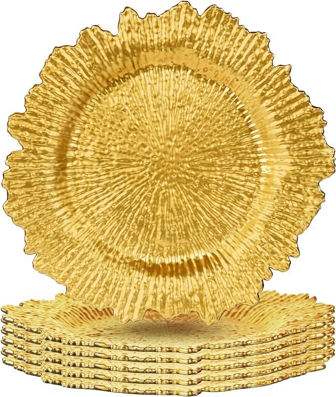Gold Charger Plates Set of 6:Chargers for Dinner Plates for Thanksgiving and Christmas,Wedding, P... | Amazon (US)