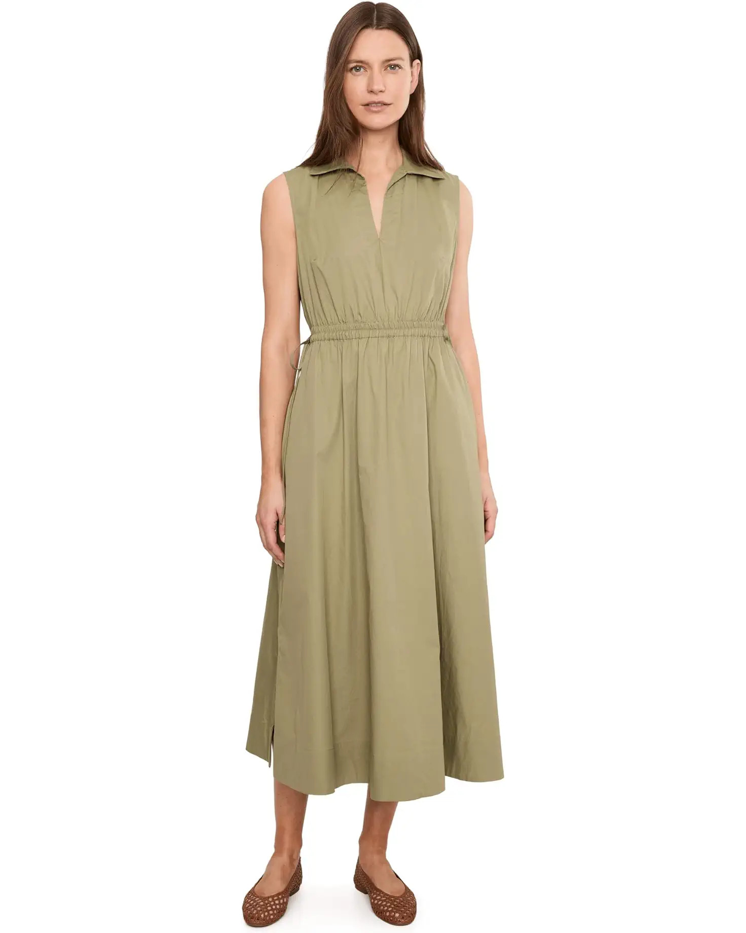 Women's Calvin Klein Sleeveless V-Neck Solid Cotton Midi | Zappos.com