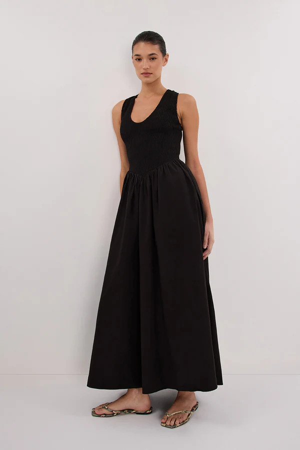 FLORENCE BLACK SLEEVELESS COTTON MIDI DRESS | DISSH