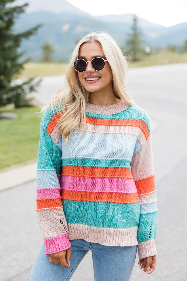 Led Me To You Multi Stripe Crew Neck Sweater | Pink Lily