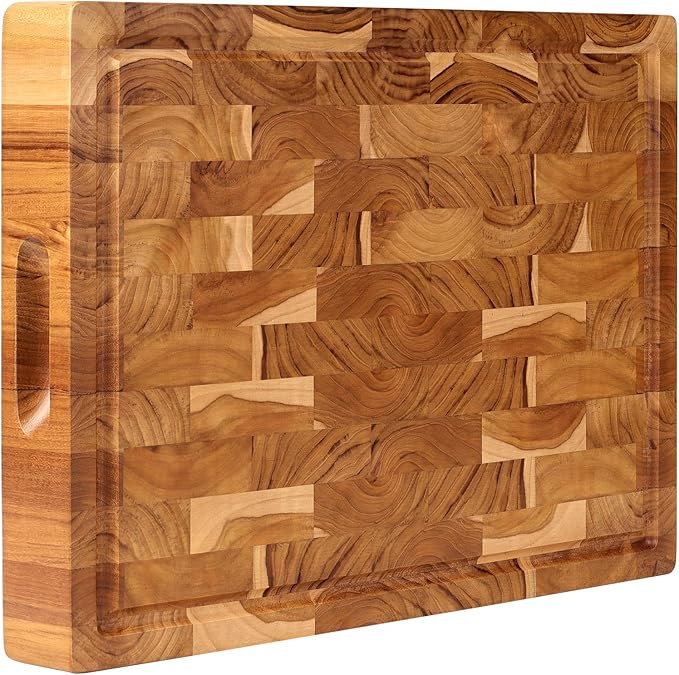 Teak Wooden Cutting Board (17x13x1.5in) End Grain Cutting Board, Butcher Block, Chopping Board - ... | Amazon (US)