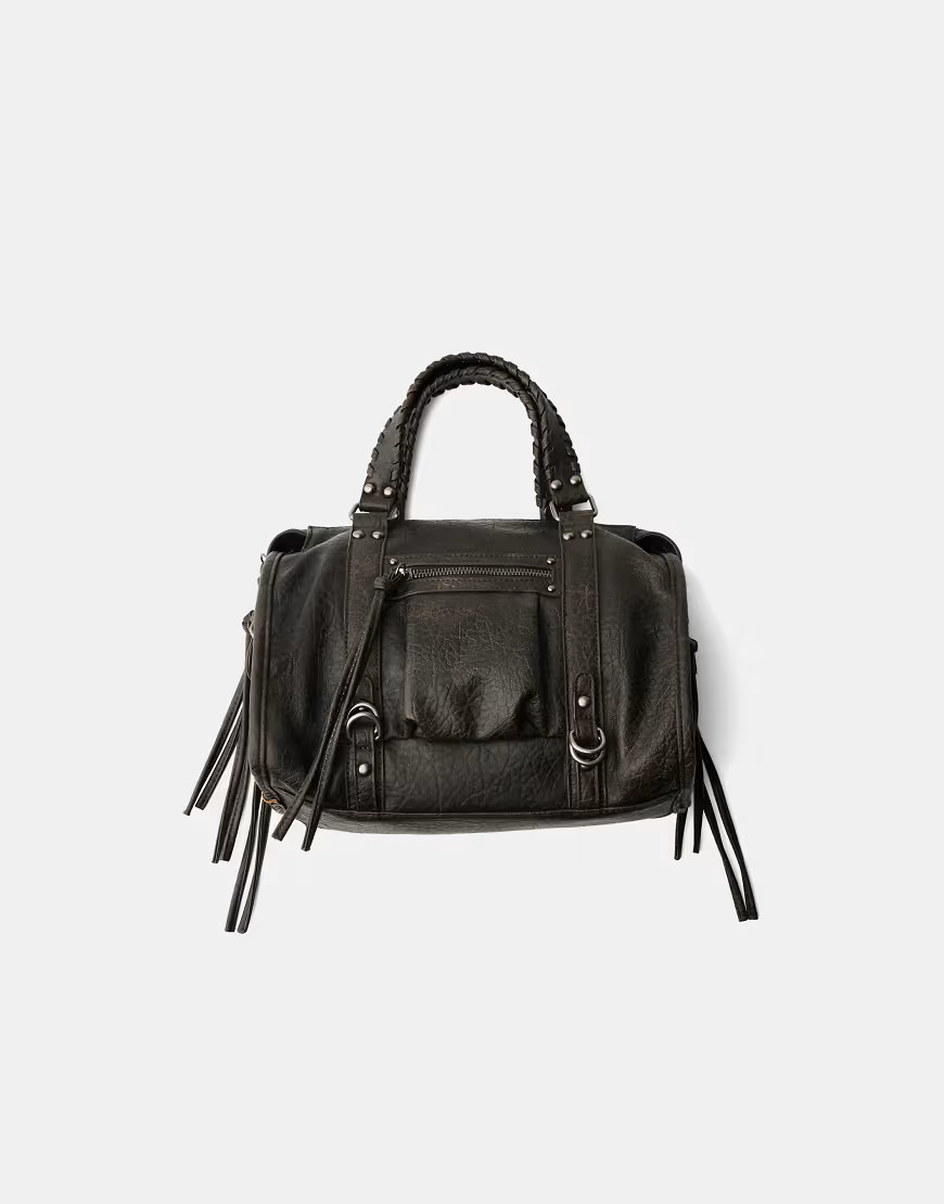 Bershka Worn-effect bowling bag with straps in black | ASOS (Global)
