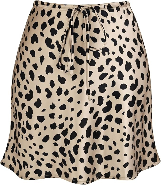 Women's Drawstring Satin Mini Skirt High Waisted Elegant Casual A-Line Flared Silk Short Skirts f... | Amazon (US)