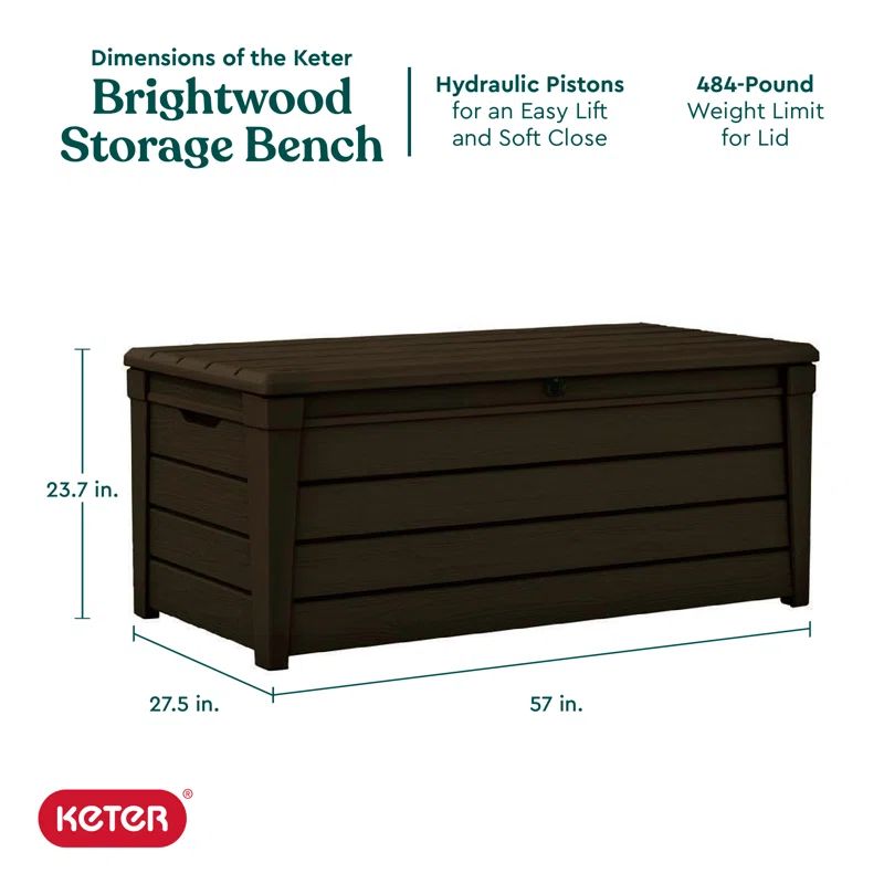 Keter Brightwood 120 Gallon Large Durable Resin Outdoor Storage Deck Box For Furniture and Suppli... | Wayfair North America