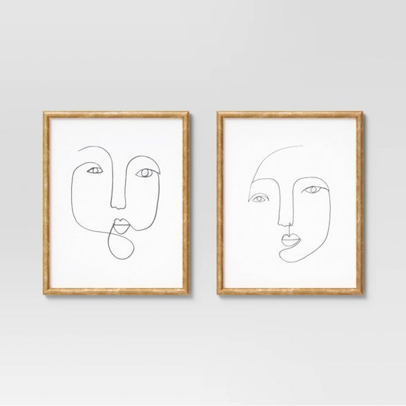 (Set of 2) 16" x 20" Line Drawing Faces Framed Wall Art White - Opalhouse™ | Target