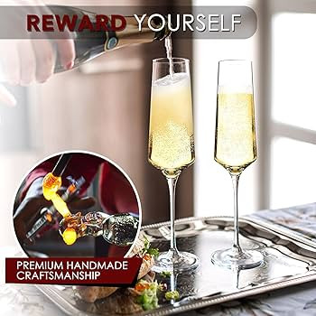 Chouggo Champagne Flutes Glass Set of 6, Hand Blown Glasses - Hand Crafted by Artisans - Premium ... | Amazon (US)