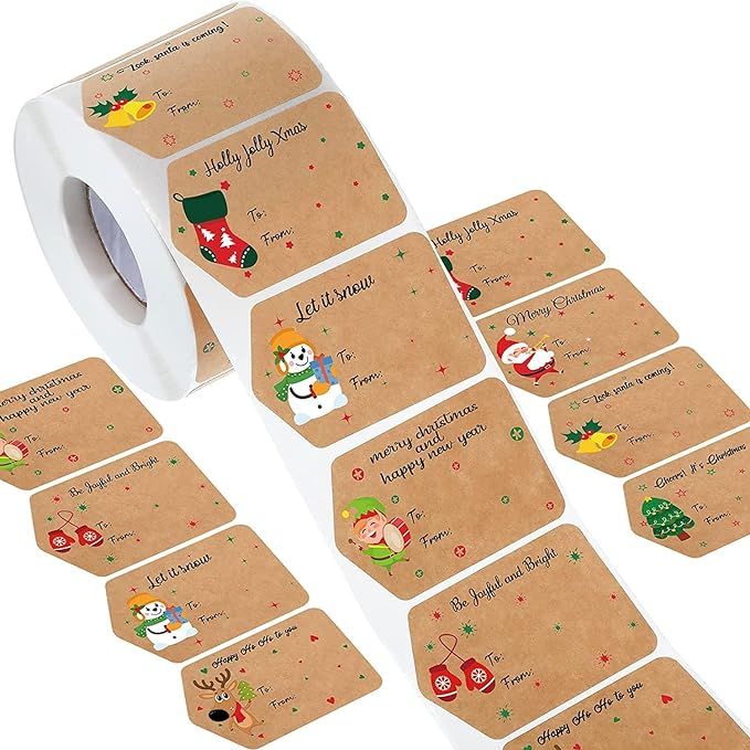720 Pieces Self Adhesive Christmas Gift Tag Xmas Kraft Name Tags Natural Kraft Christmas Stickers... | Amazon (US)