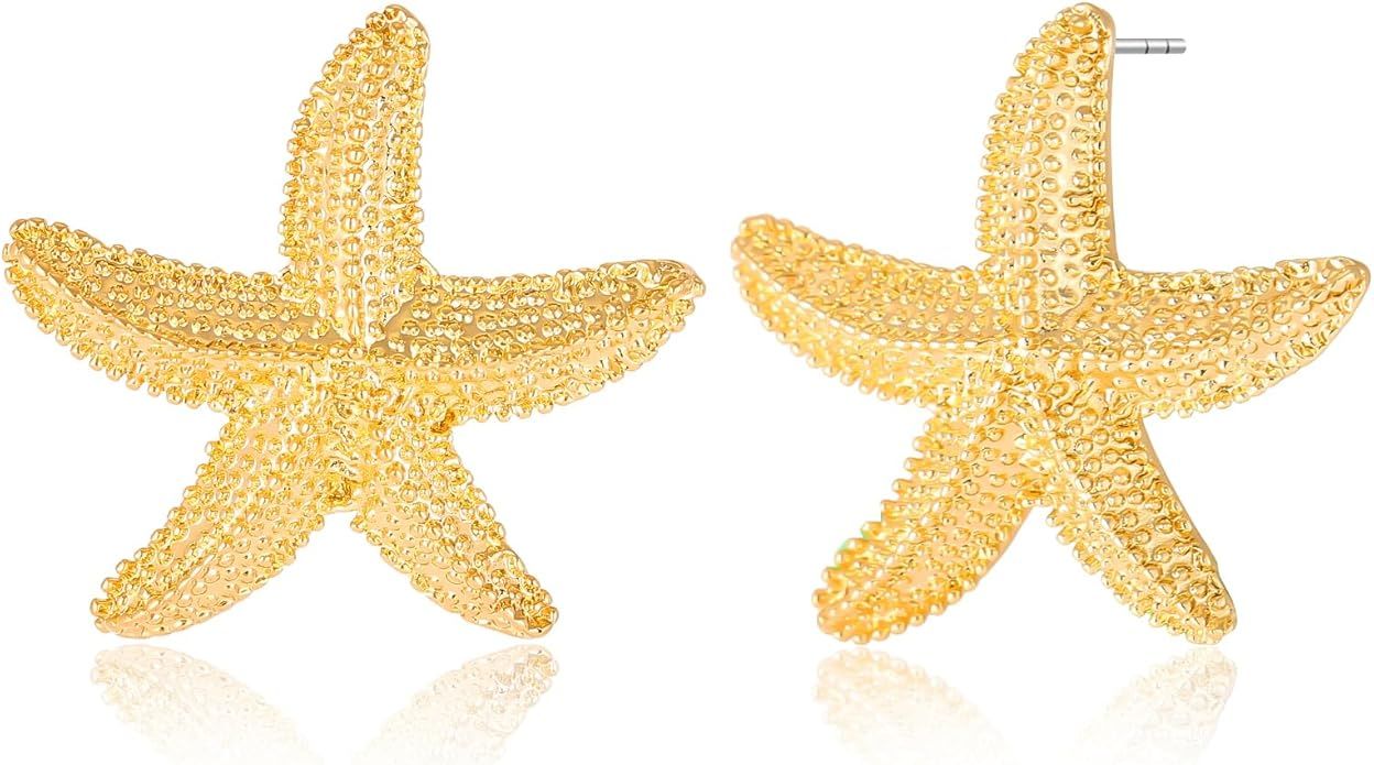 Gold Starfish Shell Earrings Conch Seashell Earrings Trendy Summer Boho Ocean Earrings Gold Chunk... | Amazon (US)