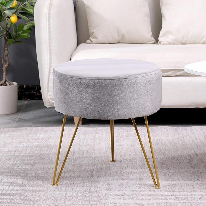 Round Ottoman Footstool Velvet Dressing Stool with Gold Metal Legs,Non-Skid Pads Design,Upholster... | Amazon (US)