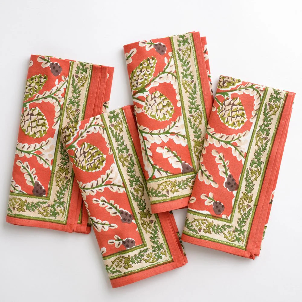 Harvest Pinecone Napkin | Set of 4 | Pomegranate