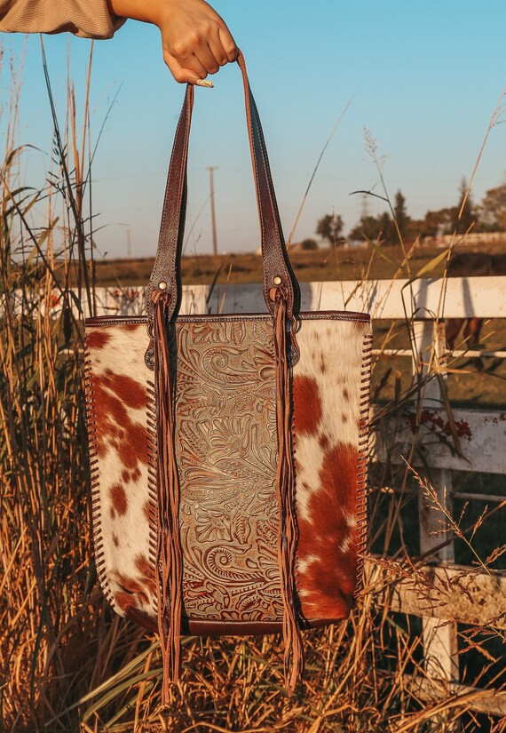 Myra Genuine Leather and Cowhide Tote Embossed Fringe Large | Etsy | Etsy (US)