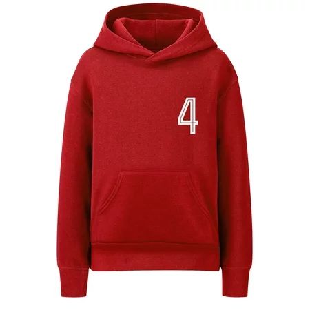 Daxton Youth Unisex Pullover Red Hoodie Mid-Weight Fleece Sweater Custom White Numbers and Letters 4 XL | Walmart (US)