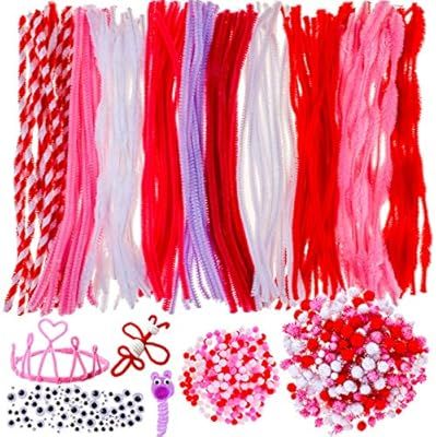 Konsait 850 Pieces Valentine's Day Pipe Cleaners Set, Chenille Stems Fuzzy Sticks Assorted Size G... | Amazon (US)