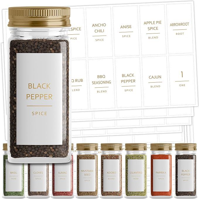 Talented Kitchen Gold Spice Jar Labels. 140 Minimalist Spice Labels, Gold Text on Matte White Lab... | Amazon (US)