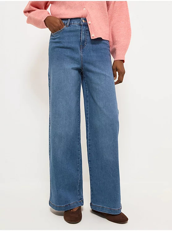 Mid Wash Wide Leg Mid Rise Jeans | George