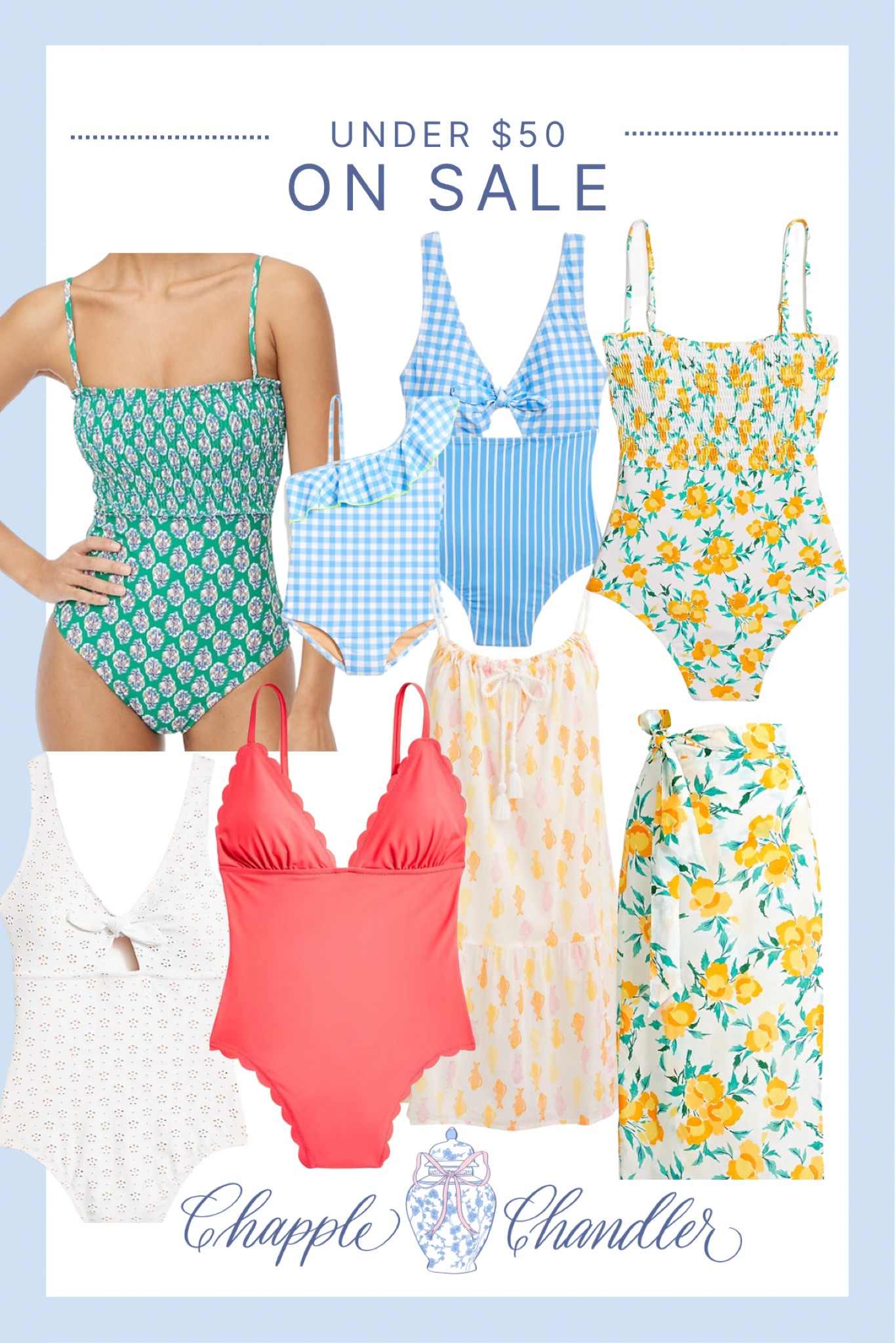 Under $50 swim on sale!!!
Swimwear bathing suit one piece two piece high waisted scalloped coral blue gingham green smocked top lemon print summer beach swim suits sarong wrap cover up white eyelet preppy style women’s 

#LTKsalealert #LTKunder50 #LTKswim