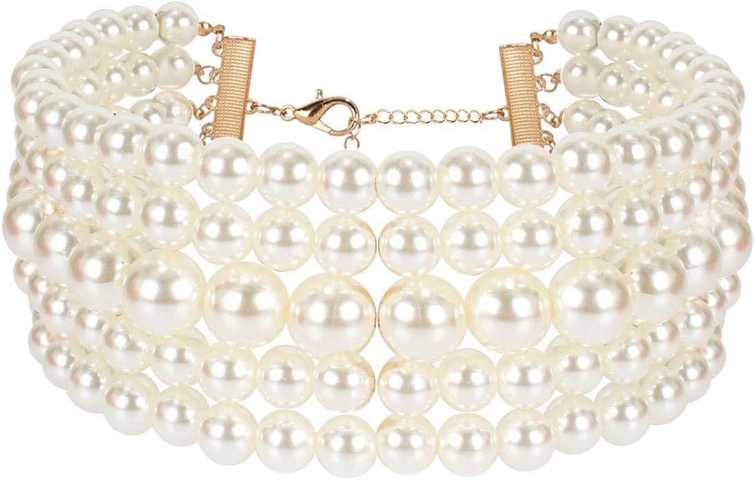 KOSMOS-LI Fashion Simulate Pearl Choker Necklace With Earrings Set | Amazon (US)