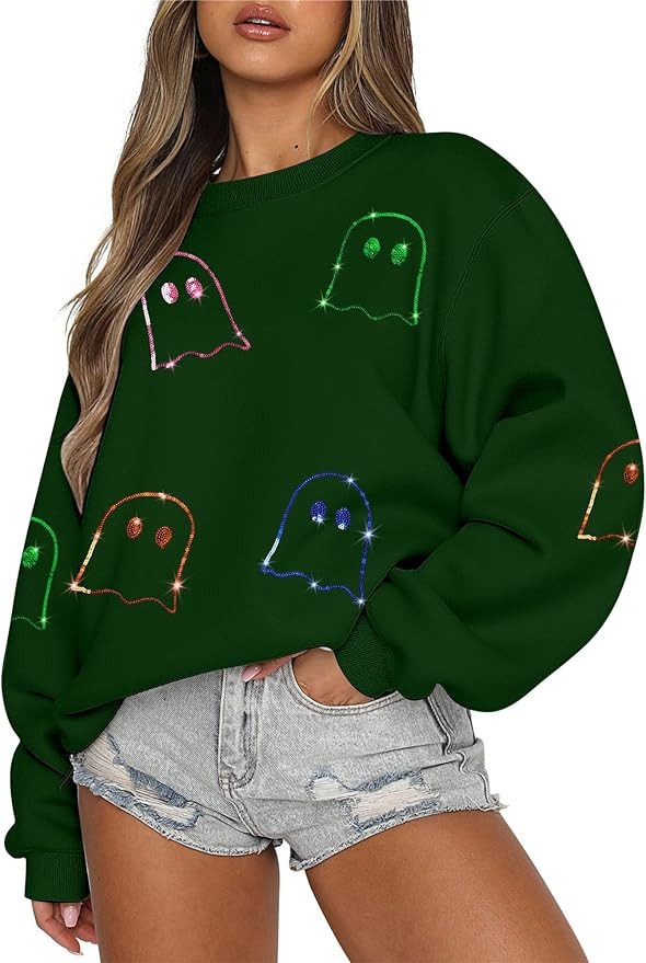 MAXIMGR Halloween Sweatshirts for Women Sequin Ghost Pumpkin Sweatshirt Funny Spooky Season Shirt... | Amazon (US)
