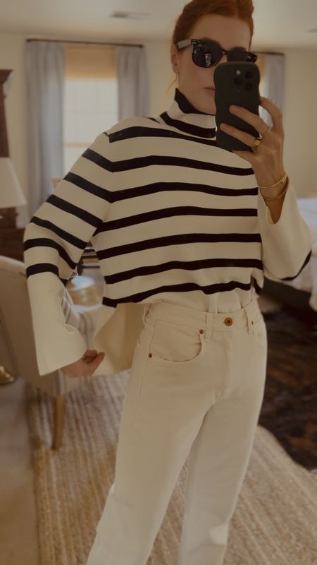 20% OFF TODAY 
My sweater resembles my Toteme striped sweater from last season (and hey brought it back again this year). 
Tuck it into cream denim for a transitional fall look! 


#LTKU #LTKfindsunder50 #LTKworkwear