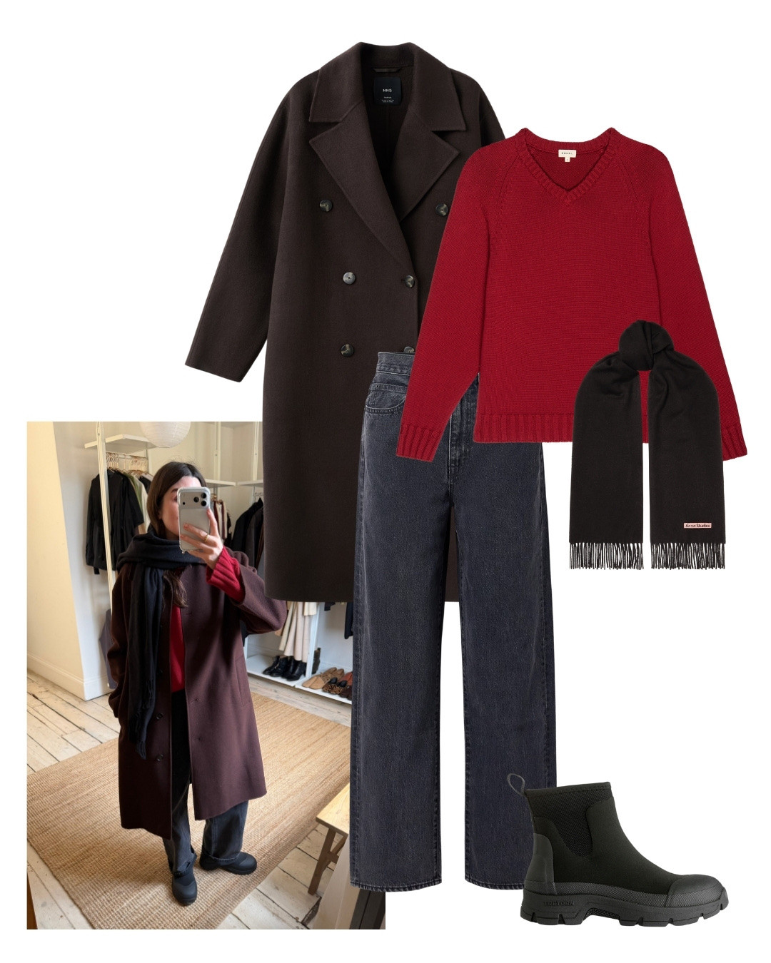 Styling an old chocolate brown coat from Massimo Dutti with a red Donni v neck jumper. Similar items listed below 

#LTKwinter #LTKstyletip #LTKspring
