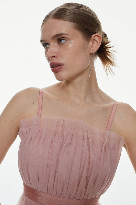 Tulle Bandeau Tiered Midi Dress | Karen Millen US