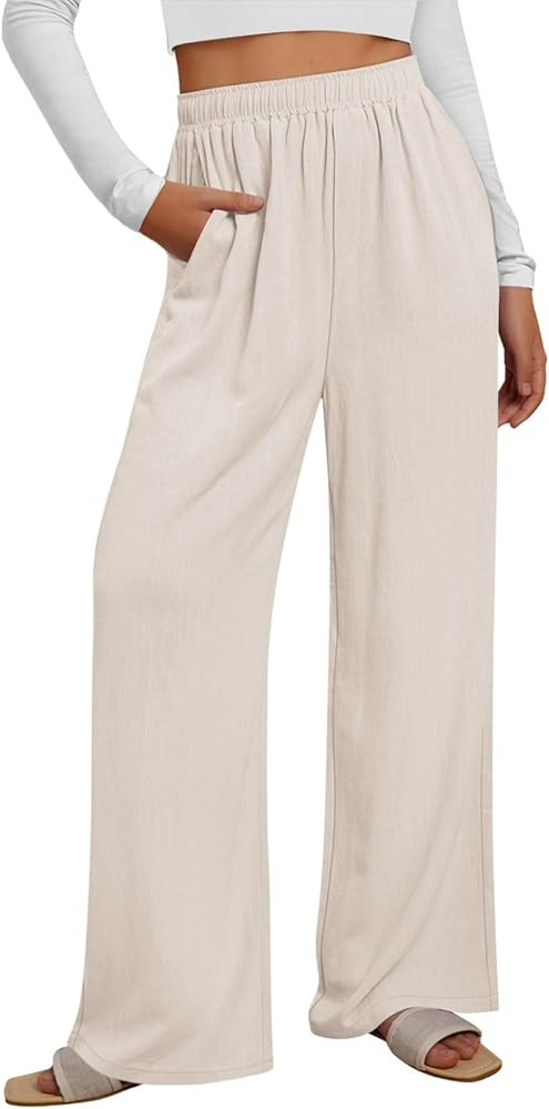 LILLUSORY Wide Leg Linen Pants Summer Casual Breathable Pants with Pockets | Amazon (US)