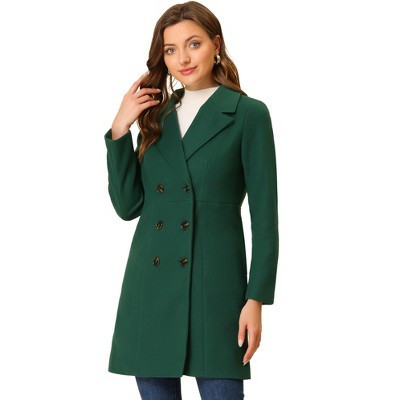 INSPIRE CHIC Women's Double Breasted Notched Lapel Winter Long Coat Green Small | Target