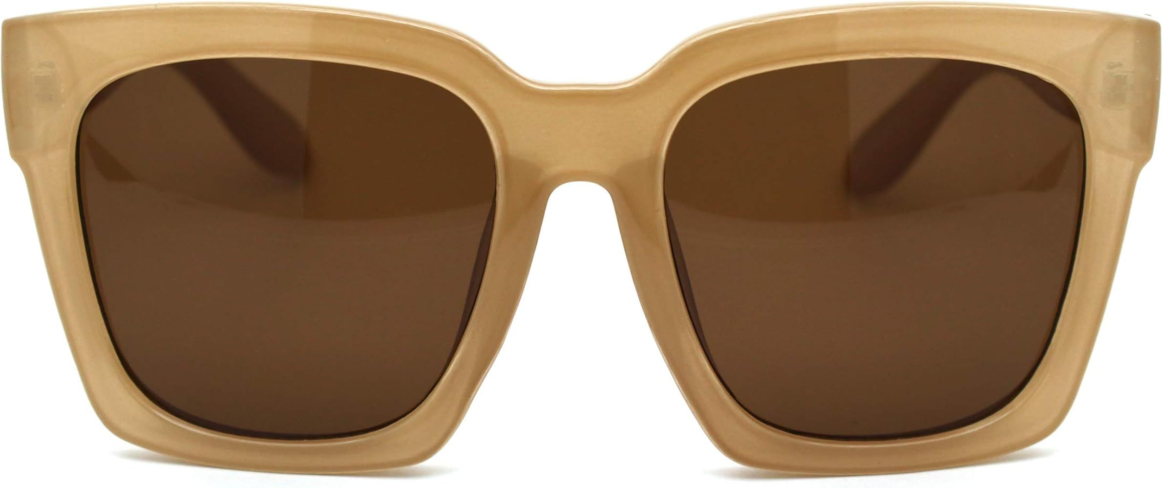 Womens Boyfriend Style XXL Oversize Horned Rim Thick Plastic Sunglasses | Amazon (US)
