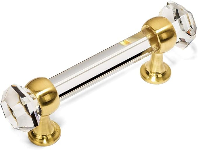 Cosmas 6393BB-C Brushed Brass with Clear Glass Cabinet Handle Pull - 3"Inch (76mm) Hole Centers | Amazon (US)