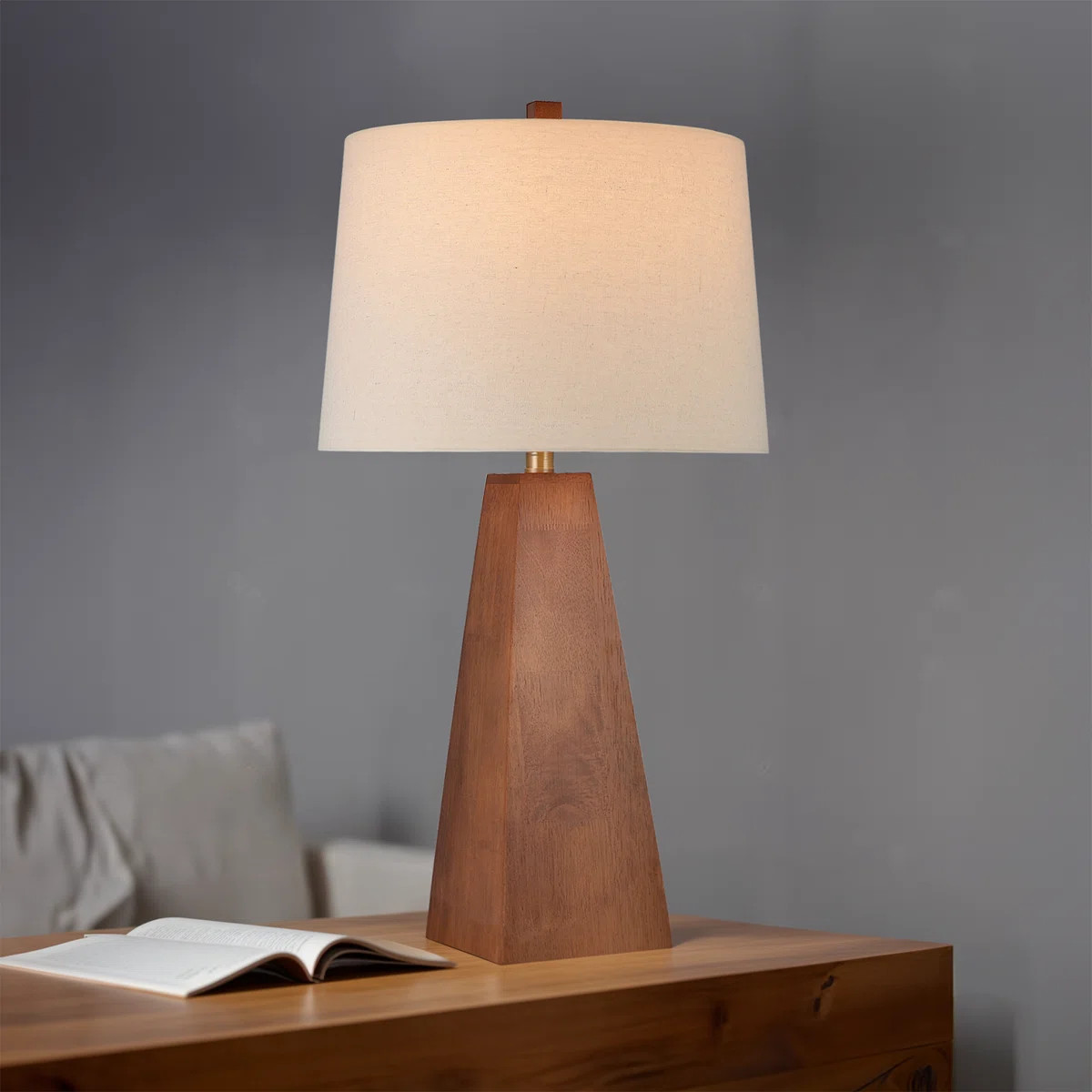 Calandria 29" Tall, Pyramid, Walnut Wooden Table Lamp | Wayfair North America