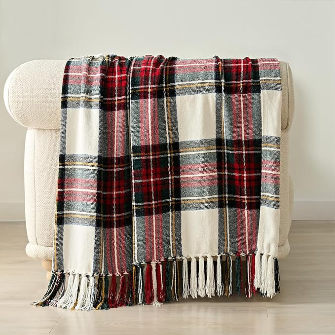 EVERGRACE Stewart Christmas Plaid Chenille Throw Blanket for Couch, Super Soft Cozy Tartan Checke... | Amazon (US)