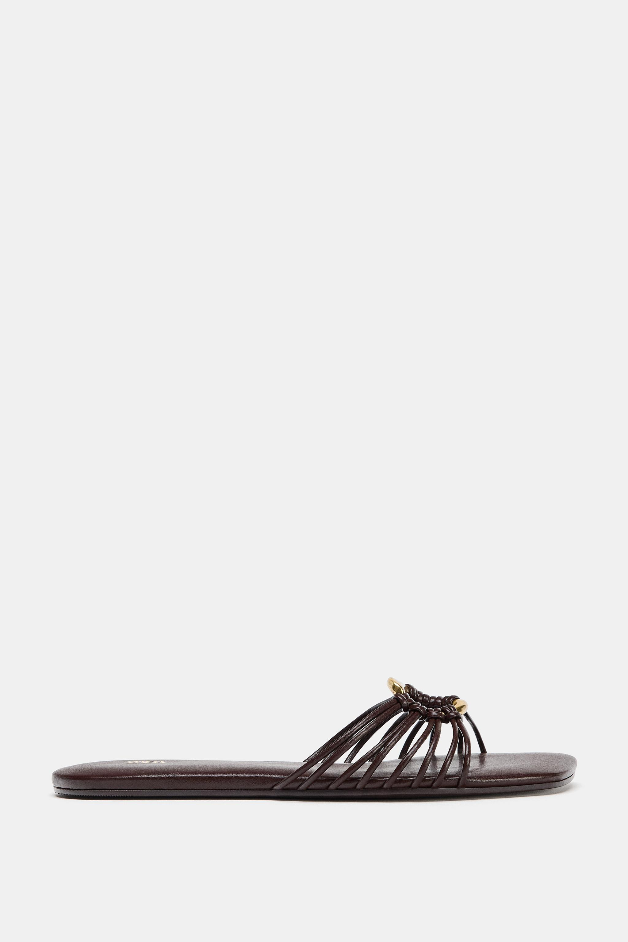 FLAT SANDALS WITH METALLIC TRIM | Zara US