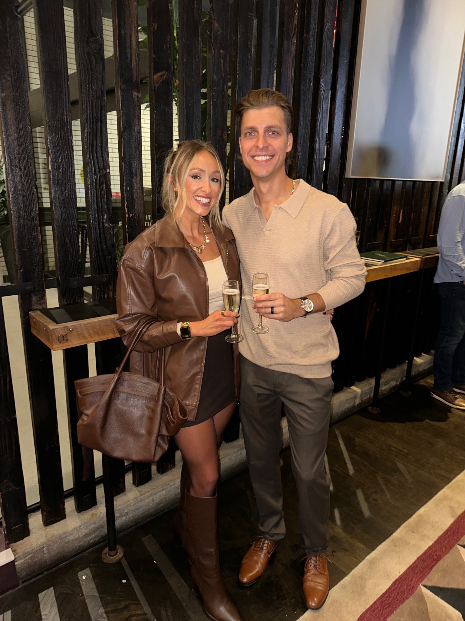 Date night fall outfit 🤎 call you tell I'm in love with brown?! lol 

Brown purse, faux Leather jacket, monochrome, tall boots, mini skirt, mes sweater, men's dress pants, thanksgiving outfit

#LTKStyleTip #LTKMens #LTKFindsUnder100