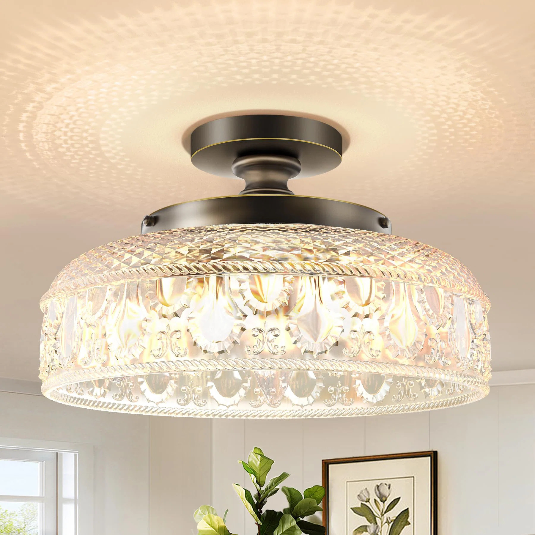 Mid-Century Modern Semi Flush Mount Ceiling Light, Round Glass for Hallway Kitchen Bedroom | Wayfair North America