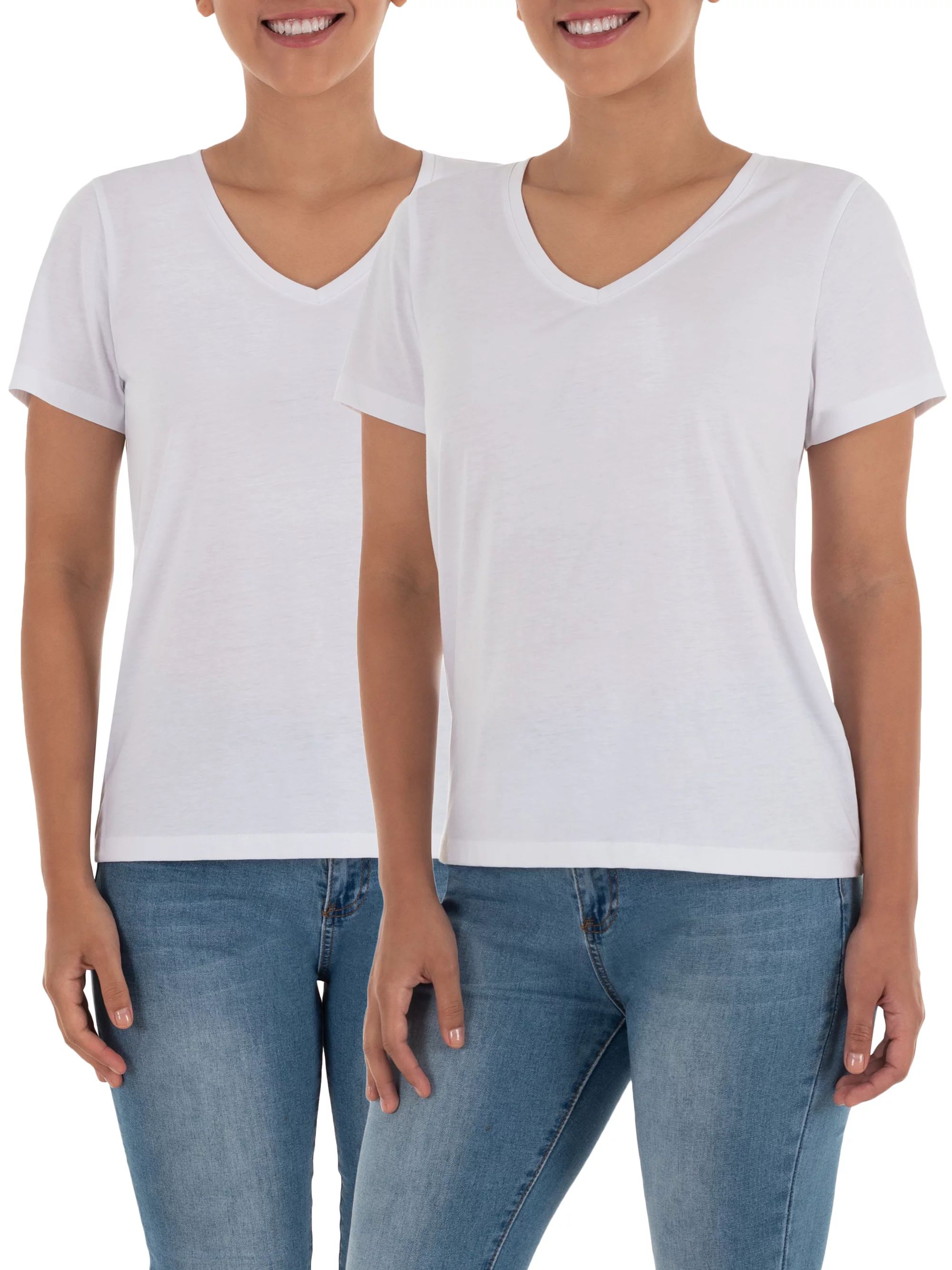 Time and Tru Women's Pima Cotton V-Neck T-Shirt, 2-Pack | Walmart (US)