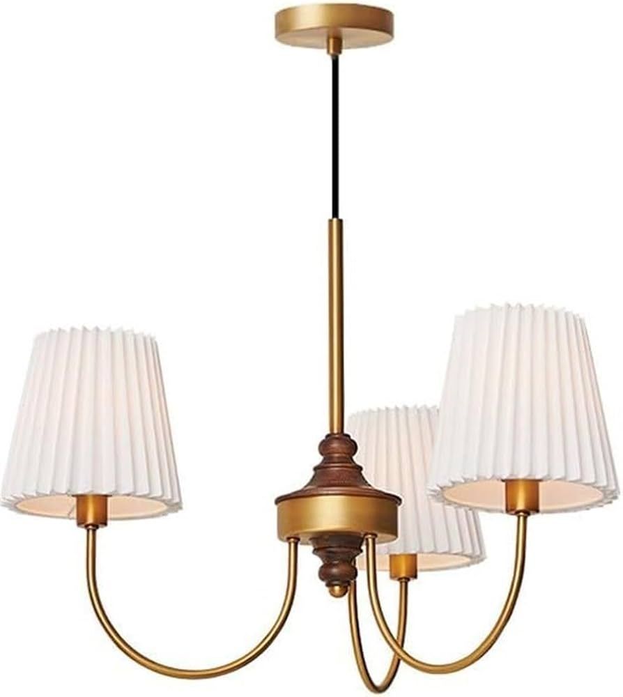 Fabric Pleated Shade Vintage Gold Round Ceiling Chandelier 5-Light Modern Farmhouse Drum Chandeli... | Amazon (US)