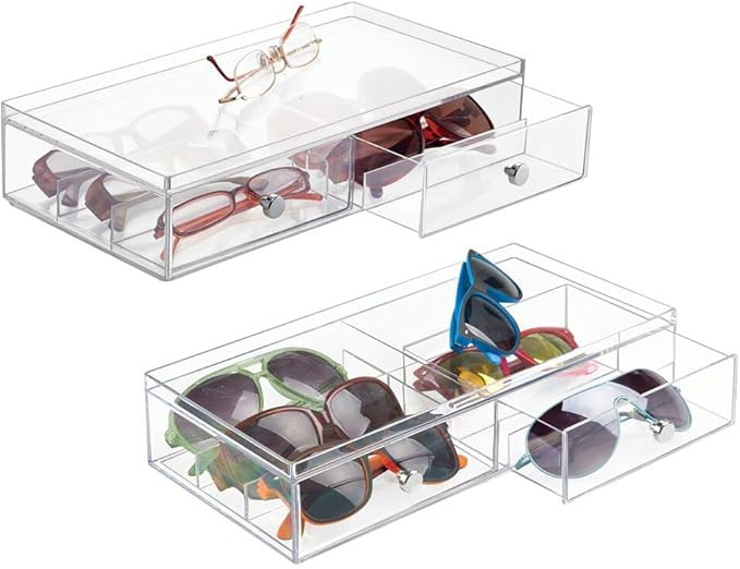 mDesign Plastic Rectangular Portable Stackable Eye Glass Organizer, Sunglass Storage Case; Hard P... | Amazon (US)