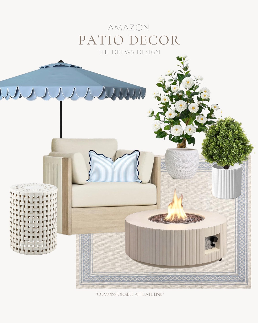 Patio decor includes outdoor rug, fire pit, outdoor chair, side table, umbrella, outdoor pillow, outdoor botanicals.

Outdoor decor, looks for less, home decor, outdoor home 

#LTKSeasonal #LTKHome #LTKvlog