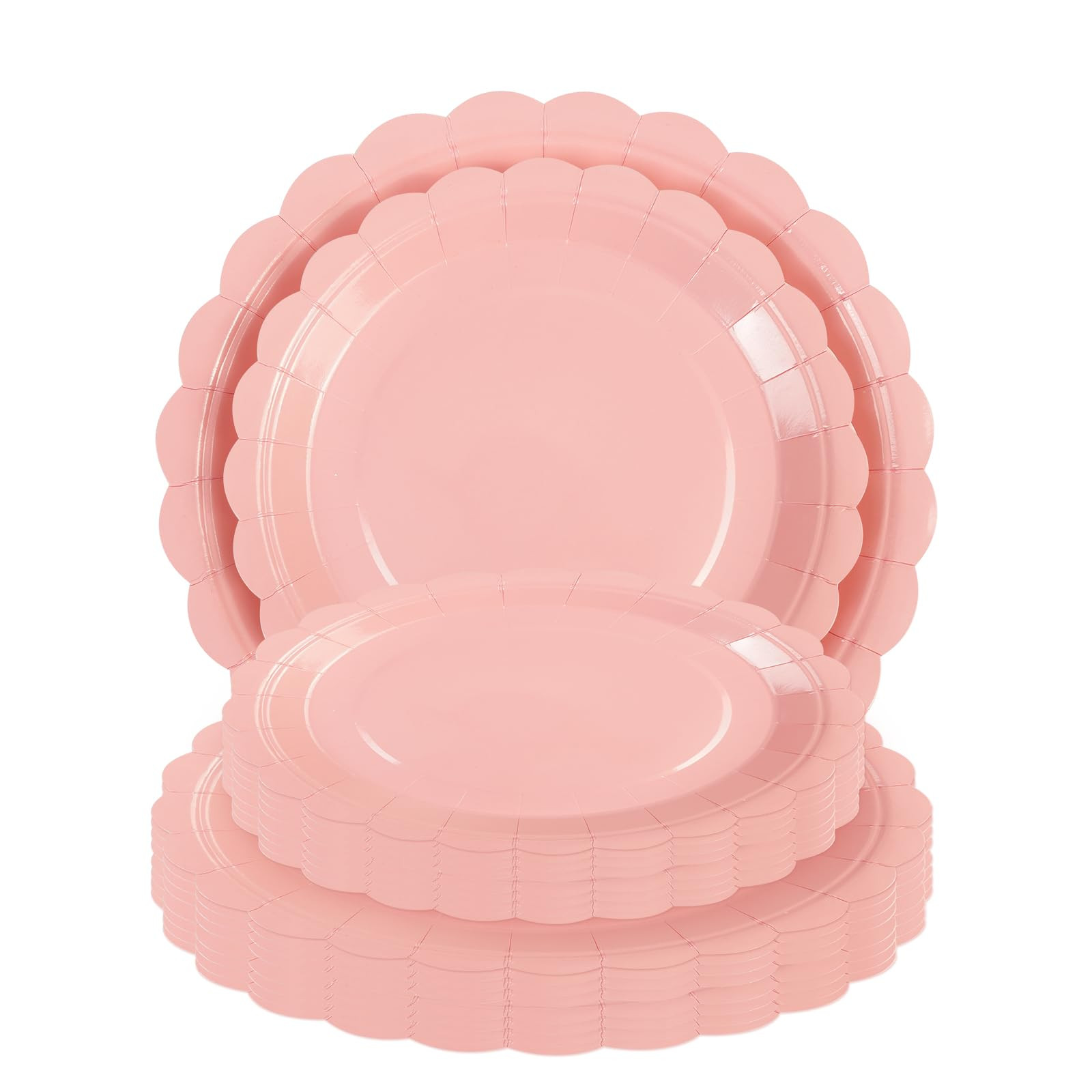 Pink Paper Plates 25 * 7" &25 * 9" Party Cake Dessert Scalloped Paper Plates Disposable Party Sup... | Amazon (US)