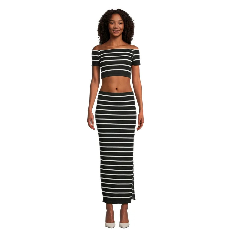 No Boundaries Juniors’ Off the Shoulder Top and Skirt Set, 2-Piece, Sizes S-XL | Walmart (US)