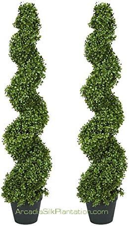 Arcadia Silk Plantation 2 Pre-potted 4 Feet 2 Inches Spiral Boxwood Artificial Topiary Trees in P... | Amazon (US)