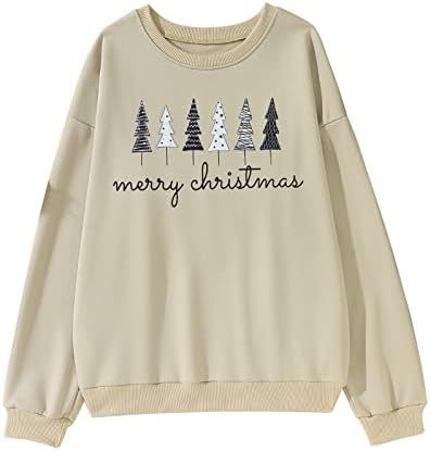 Women Crewneck Sweatshirt Merry Christmas Tree Graphic Tees Xmas Long Sleeve Shirt Oversized Pull... | Amazon (US)